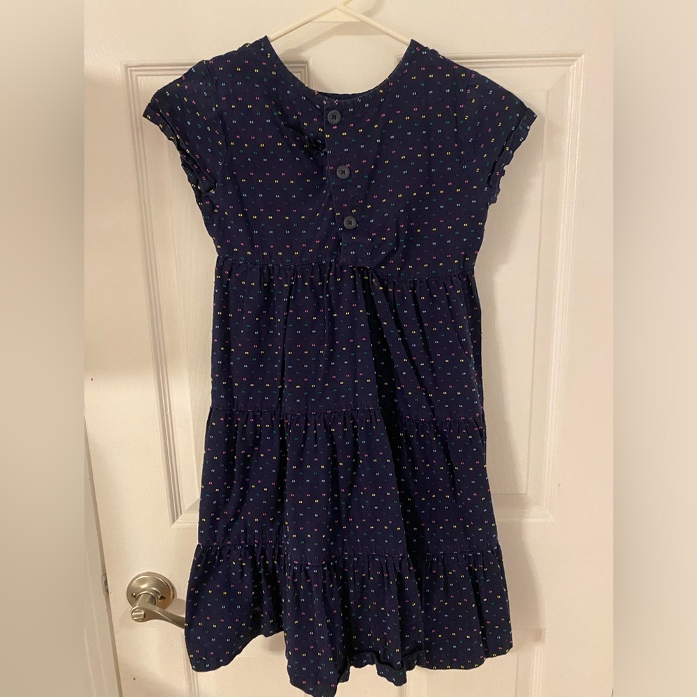 Hanna Andersson Navy Dress with Rainbow Color Minimalist Stitched Detail